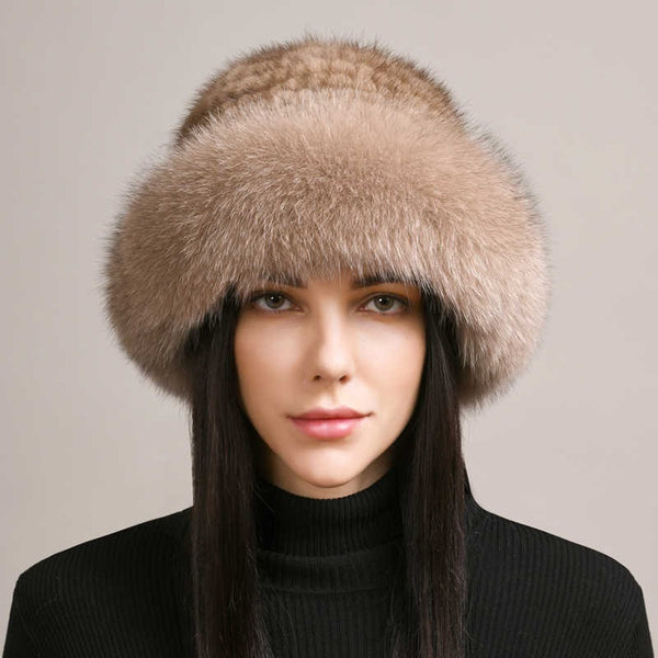 Gorro de Visón Trenzado para Mujer - Abrigo Elegante de Invierno
