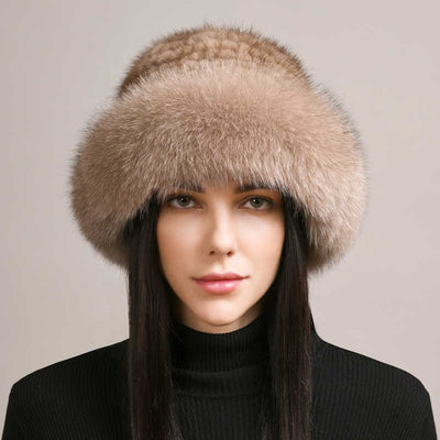 Gorro de Visón Trenzado para Mujer - Abrigo Elegante de Invierno