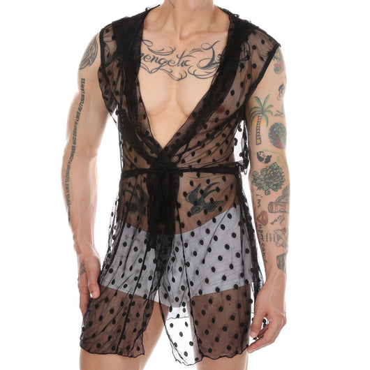 Bata de Dormir Transparente con Encaje para Hombre - Image 15