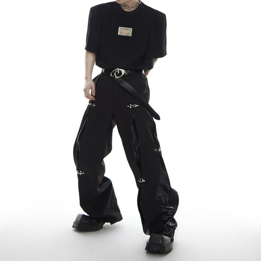 Pantalones Casuales para Hombre con Botones Metálicos y Diseño Patchwork