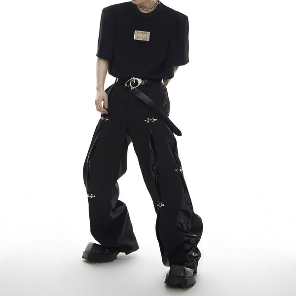 Pantalones Casuales para Hombre con Botones Metálicos y Diseño Patchwork