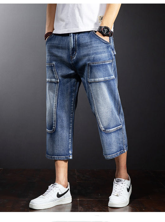 Pantalones Cortos Denim Holgados Hasta la Rodilla para Hombre Talla Mediana - Image 7