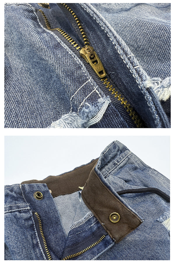 Shorts Vaquero Clásico con Costuras Desgastadas