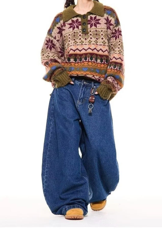 Pantalones Vaqueros Retro de Cintura Alta Recta y Pierna Ancha para Hombre - Image 14
