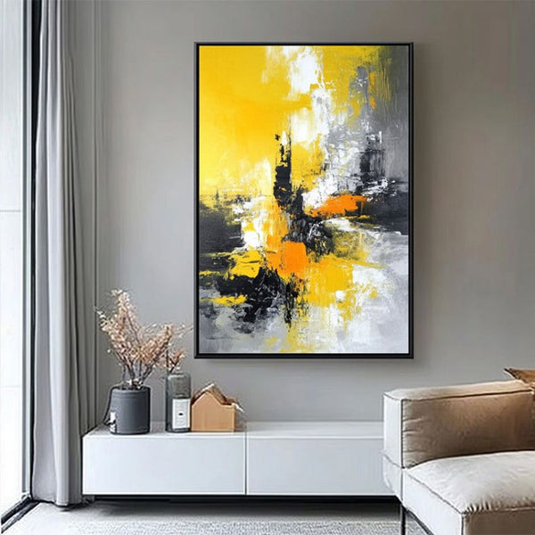 Cuadro Óleo Pintado a Mano - Mapa Decorativo Amarillo Texturizado Tamaño Grande