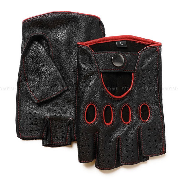 Guantes de Cuero Mitad Dedo para Motociclismo y Actividades al Aire Libre