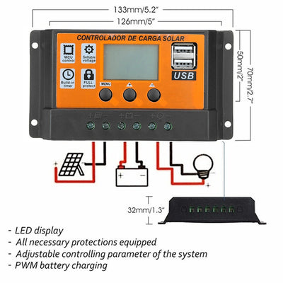 Controlador Solar LCD con Panel de Carga Naranja - Image 26