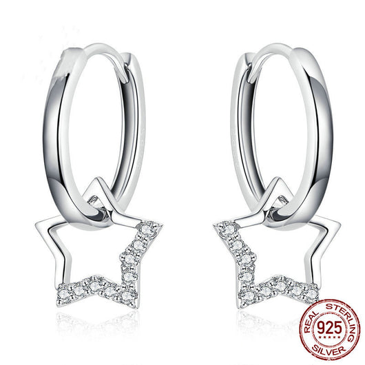 Aretes de Clip Estrella de Cinco Puntas Plata 925 Hipoalergénicos Chapados en Oro Blanco - Image 10
