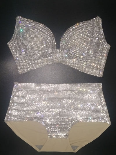 Sparkling stick-on crystal bikini set with a bra top and high-waisted bottoms, ideal for nightclubs or swimwear. - Image 12