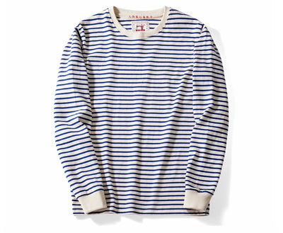 Camiseta Casual de Algodón a Rayas Clásica Cuello Redondo Manga Larga para Hombre - Image 10