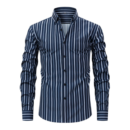 Camisa Estampada Digital a Rayas con Cuello Solapa - Manga Larga para Hombre - Image 7