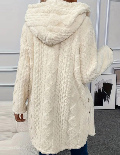 Abrigo Cardigan con Capucha y Botones - Chaqueta Larga de Invierno Color Sólido - Image 26