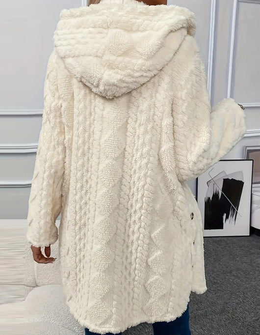 Abrigo Cardigan con Capucha y Botones - Chaqueta Larga de Invierno Color Sólido - Image 26