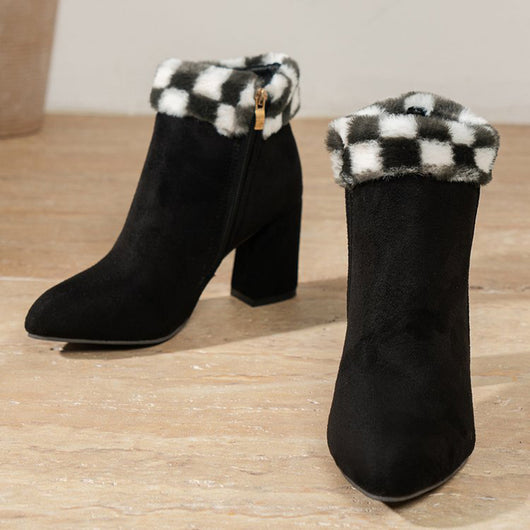 Botas Tobilleras de Ante Cuadro Escocés con Tacón Cuadrado - Comodidad y Estilo para Otoño e Invierno - Image 23