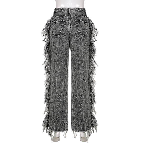Jeans Tie-Dye Gris para Mujer con Borde Crudo