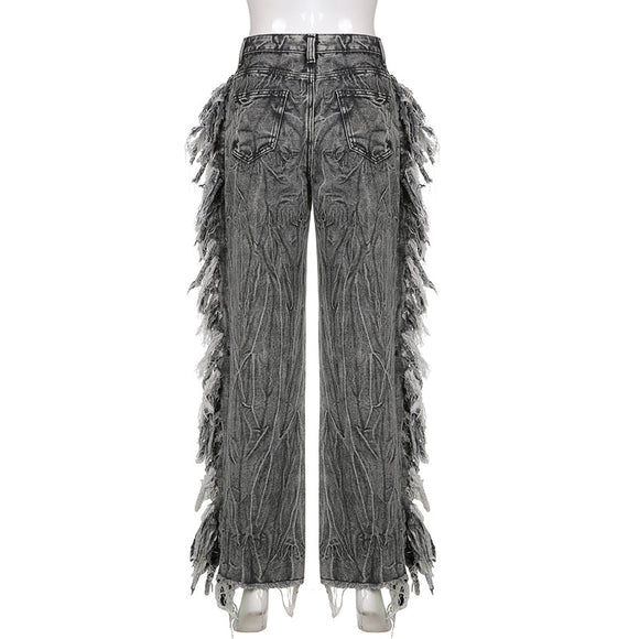 Jeans Tie-Dye Gris para Mujer con Borde Crudo