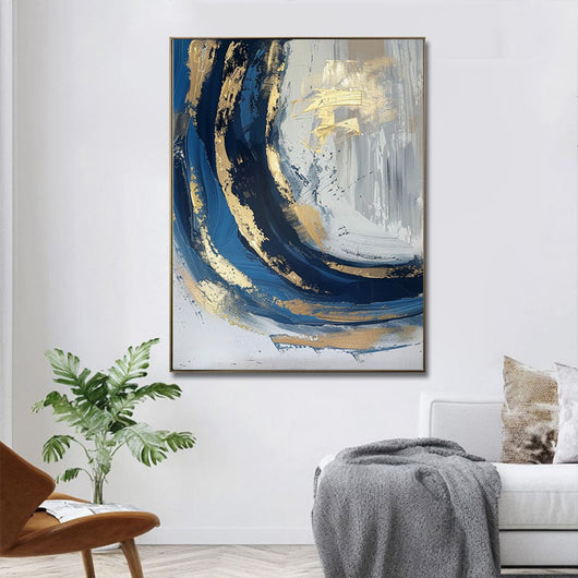Cuadro Abstracto Dorado y Azul Minimalista - Pintura al Óleo Hecha a Mano con Textura Moderna - Image 23