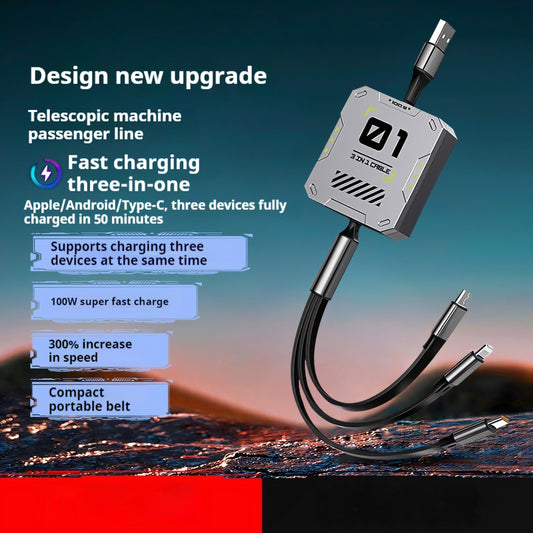 Cable de Carga Rápida 3 en 1 - 100W con Conector Telescópico
