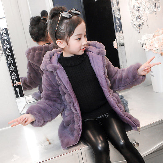 Abrigo Infantil Niña Invierno Estilo Coreano Piel Sintética Acolchado Cálido - Image 3