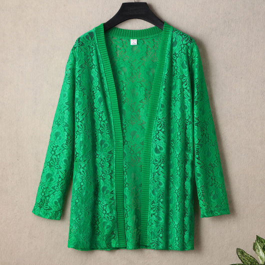 Cardigan Fino con Blusa de Encaje de Manga Larga - Image 13