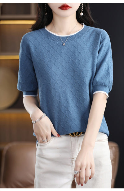 Blusa Tejida de Algodón 100% Manga Corta Suelta Efecto Reductor para Mujer - Image 21