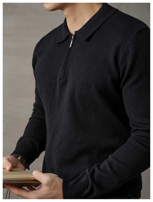 Suéter Polo de Manga Larga con Cierre Medio para Hombre - Image 10