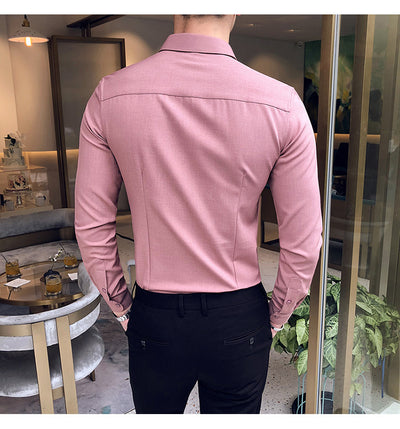 Camisa Manga Larga Estilo Gentleman Británico de Color Sólido - Image 28