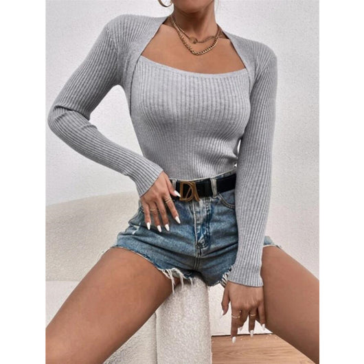 Blusa Ajustada de Punto Manga Larga para Mujer - Image 3
