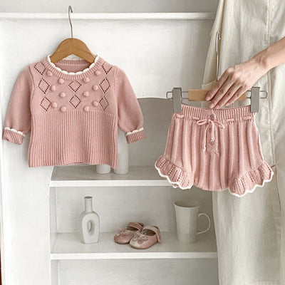 Conjunto de Suéter y Shorts para Bebé Niña 0-3 Años - Diseño Artesanal con Detalles Festoneados - Image 4