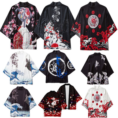 Bata Kimono Hombre Estilo Ukiyo-e Carpa Japonesa