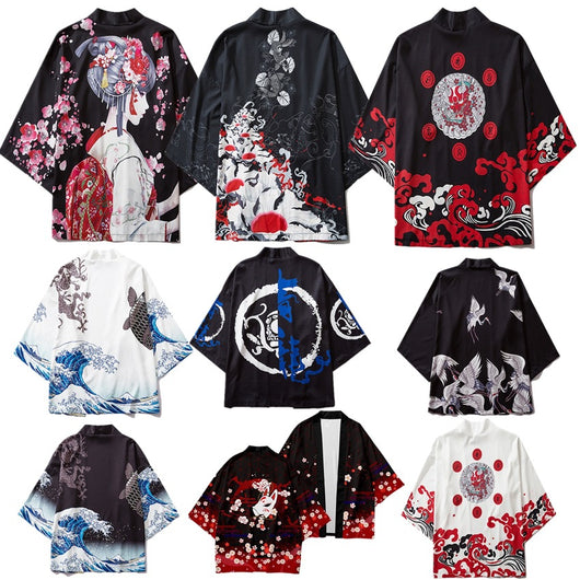 Bata Kimono Hombre Estilo Ukiyo-e Carpa Japonesa