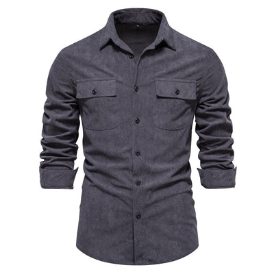Camisa Slim Fit de Pana Manga Larga Colores Sólidos para Hombre - Image 3