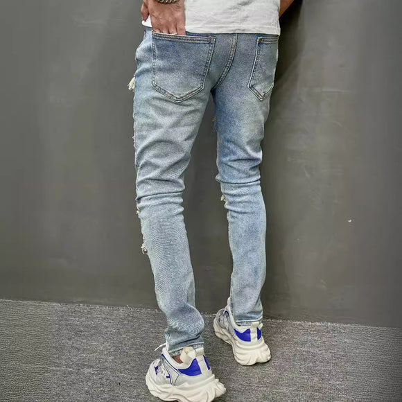 Calça Jeans Masculina Skinny Ajustada com Efeito Desgastado