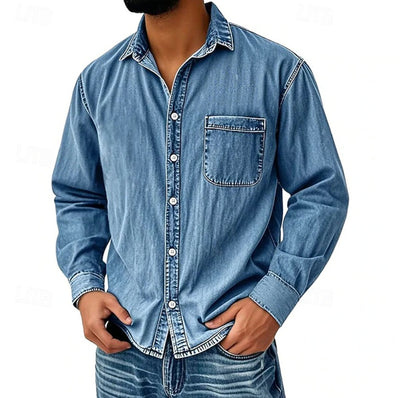 Camisa Vaquera Manga Larga Lavada para Hombre - Image 13