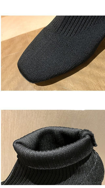Botas Tejidas con Punta Cuadrada y Tacón Grueso - Image 9