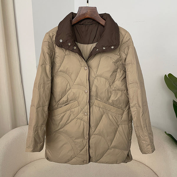 Abrigo Retro de Plumón de Pato Blanco para Mujer - Corte Holgado con Cuello Mao - Image 6