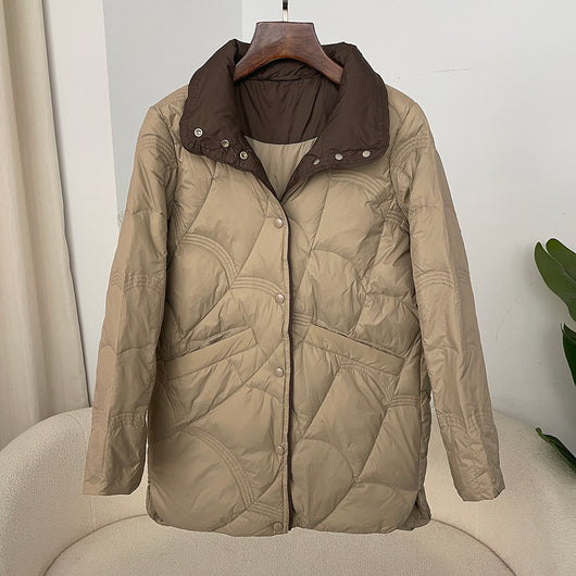 Abrigo Retro de Plumón de Pato Blanco para Mujer - Corte Holgado con Cuello Mao - Image 6