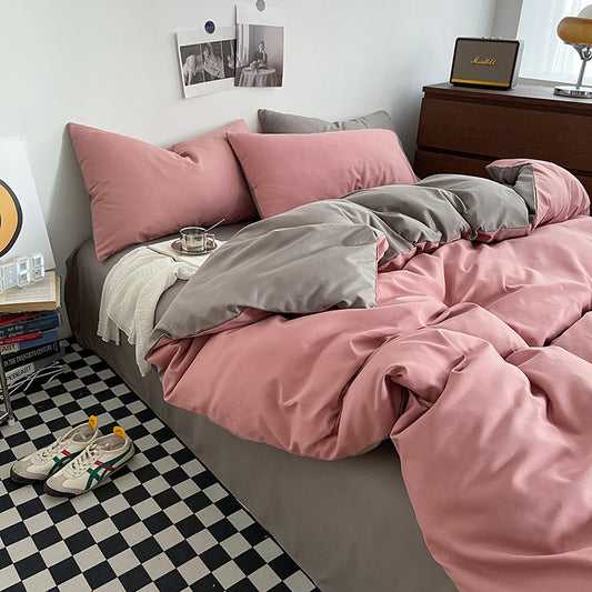 Juego de Cama de Algodón Lavado con Bloques de Color Coordinado