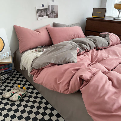 Juego de Cama de Algodón Lavado con Bloques de Color Coordinado