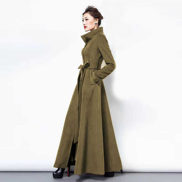 Abrigo Largo Ajustado de Lana Over-the-knee para Mujer
