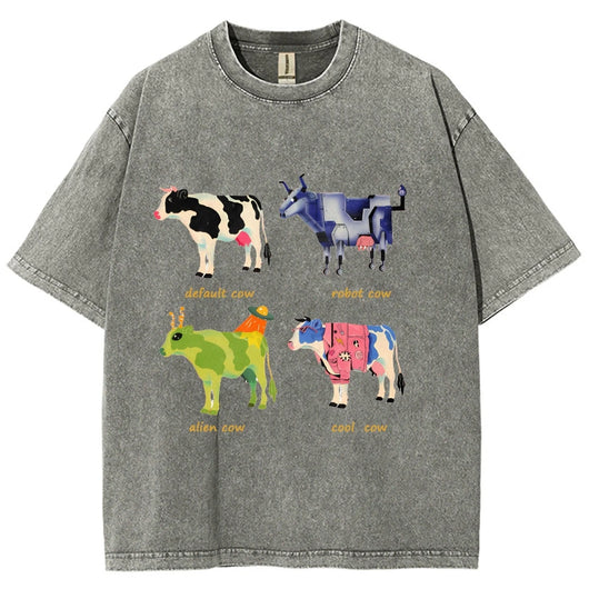 Playera Retro de Algodón con Estampado Divertido de Vaca para Hombre - Image 26
