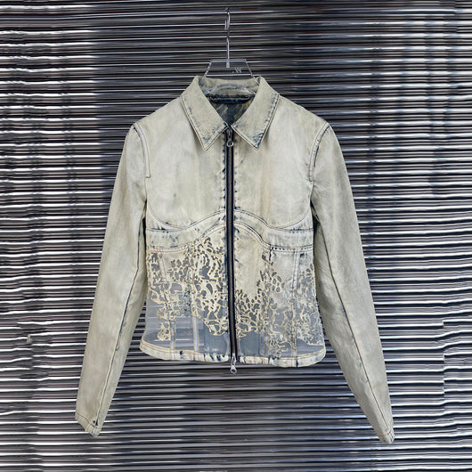 Chaqueta Denim Patchwork con Malla Quemada y Cierre Desteñido - Image 4
