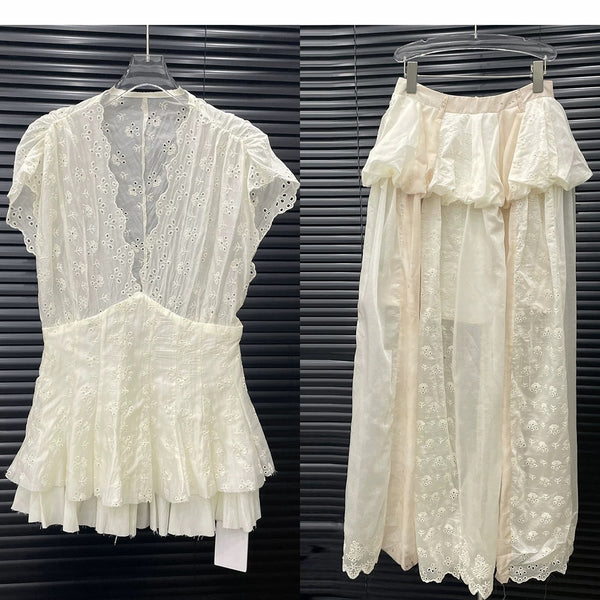 Blusa Falda Encaje Jacquard Escote en V - Colección Verano