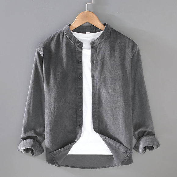 Chaqueta Camisa Retro de Pana para Hombre con Cuello Alzado