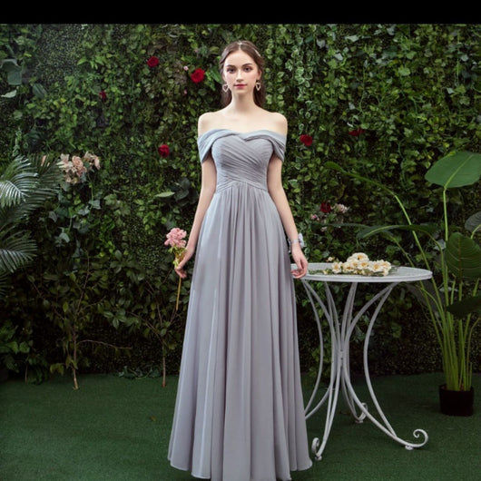 Vestido Largo Gris para Damas de Honor - Diseño Elegante Hombro Descubierto - Image 5