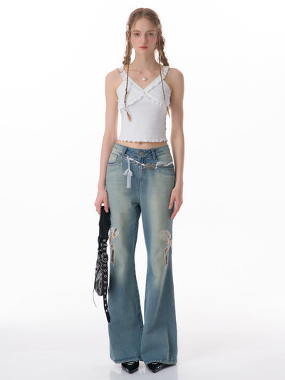 Jeans Rectos de Talle Alto con Detalle de Moño - Image 30