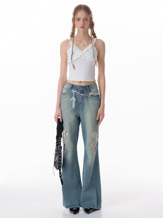 Jeans Rectos de Talle Alto con Detalle de Moño - Image 30