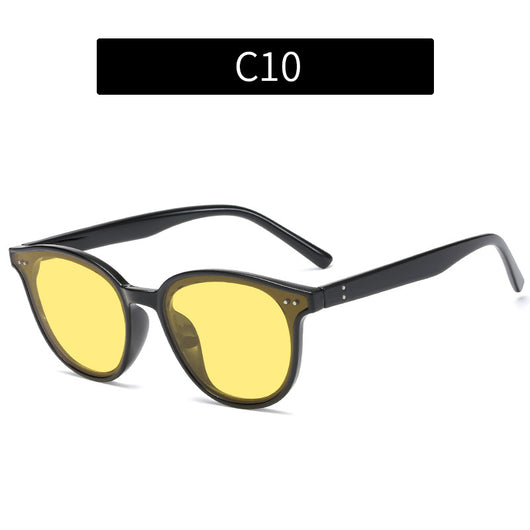 Jelly yellow frame sunglasses with green lenses, featuring a rounded cat-eye shape for UV protection and fashion. - Image 9