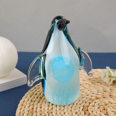 Escultura de Pingüino en Vidrio Artesanal - Ornamento Marino Hecho a Mano
