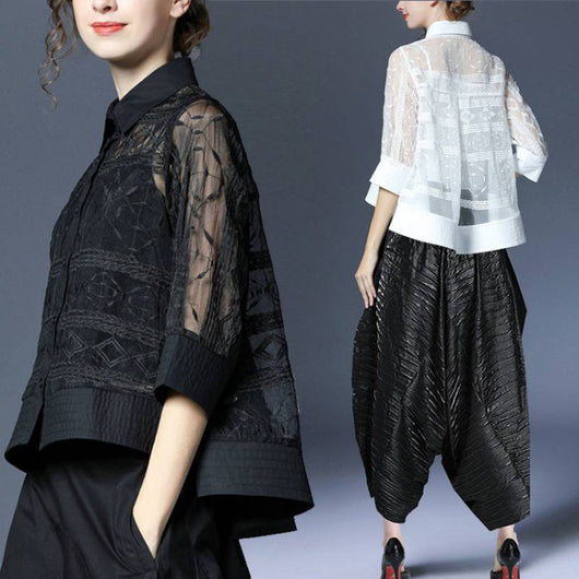 Conjunto Elegante: Camisa Jacquard Bordada + Pantalón Ancho Elástico